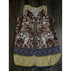 Fig and Flower Women Multi color Sleeveless Button Front Tunic Blouse Size XL